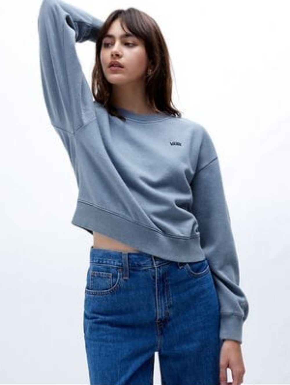 Vans Blue Concrete Wash Graphic Logo Boxy Crew Neck Pullover Sweatshirt